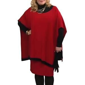 Linea by Louis Dell'Olio Whisper Knit Red/Black Poncho